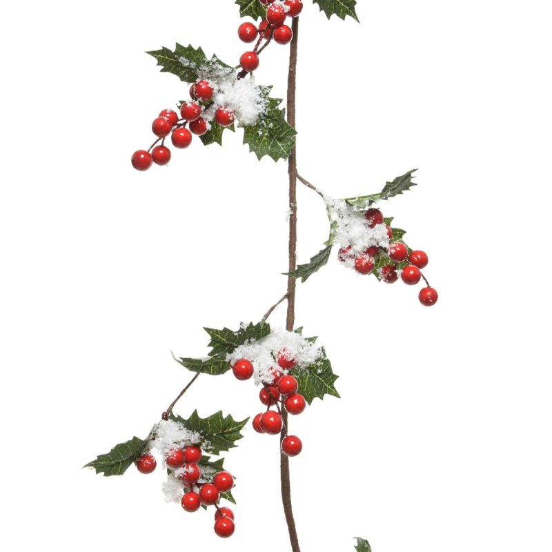 Garland With Holly, Red Berries & Snow 120cm