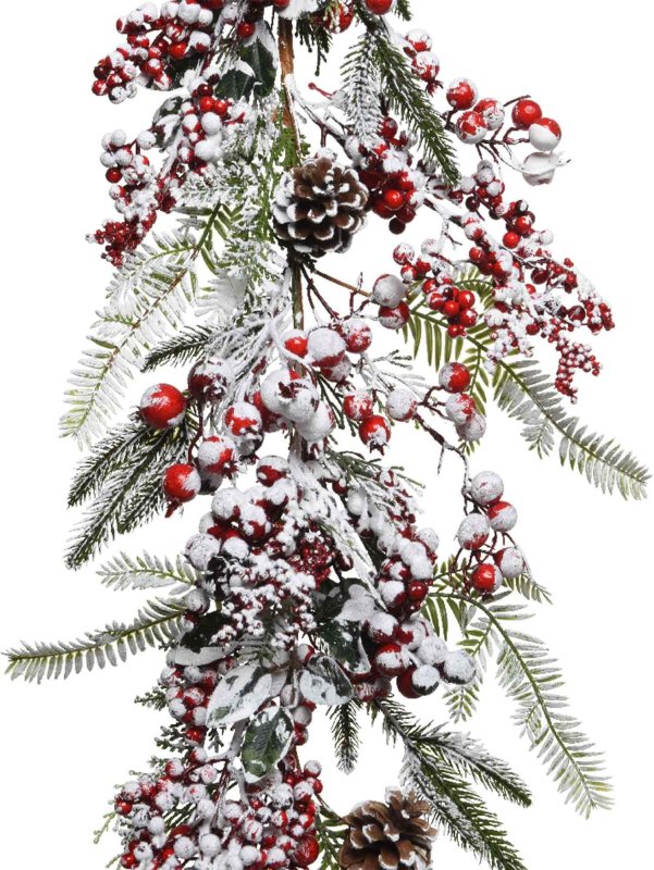 Frosted Garland With Red Berries 6ft/180cm
