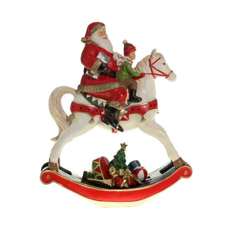 Santa With Child & Rocking Horse 34cm