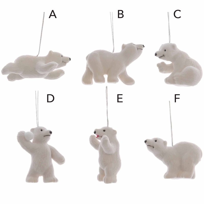 Polar Bear With Flock & Glitter White 8.5cm (Choice Of 6)