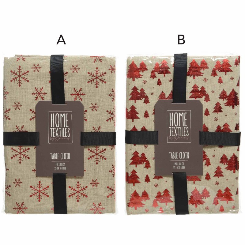 Table Cloth With Snowflake or Christmas Tree White & Red 180cm x 140cm (Choice of 2)