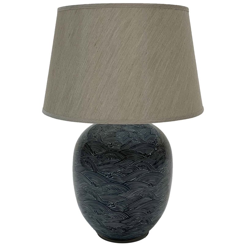 Mindy Brownes Blue Waves Table Lamp Dark Blue With Taupe Shade