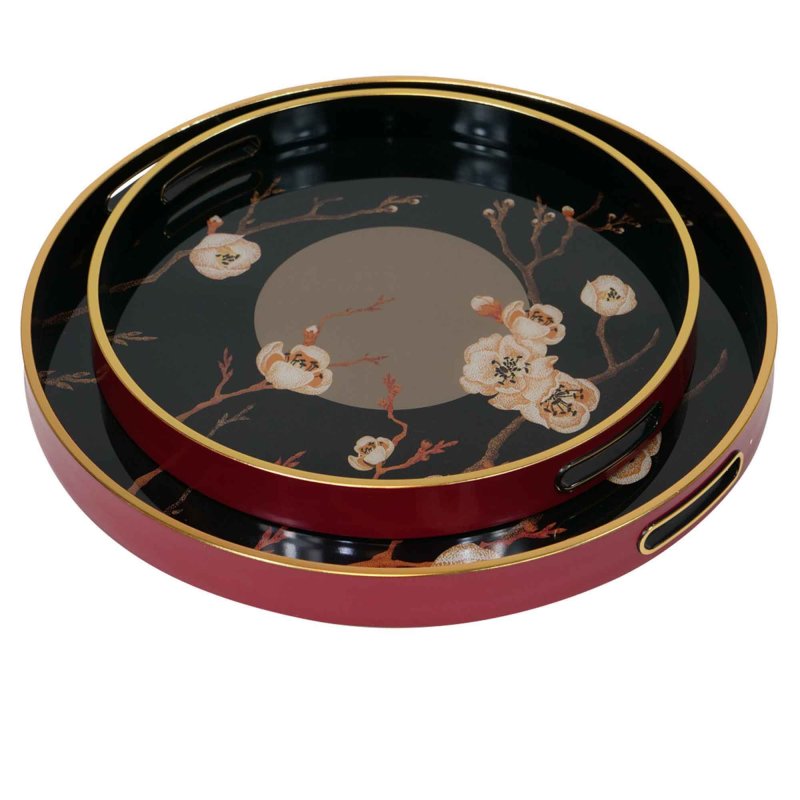 Mindy Brownes Oriental Bloom Trays (Set Of 2) Red & Black