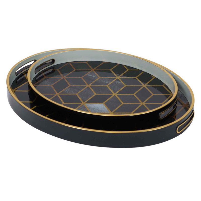 Mindn Brownes Geometric Trays (Set Of 2) Midnight Blue