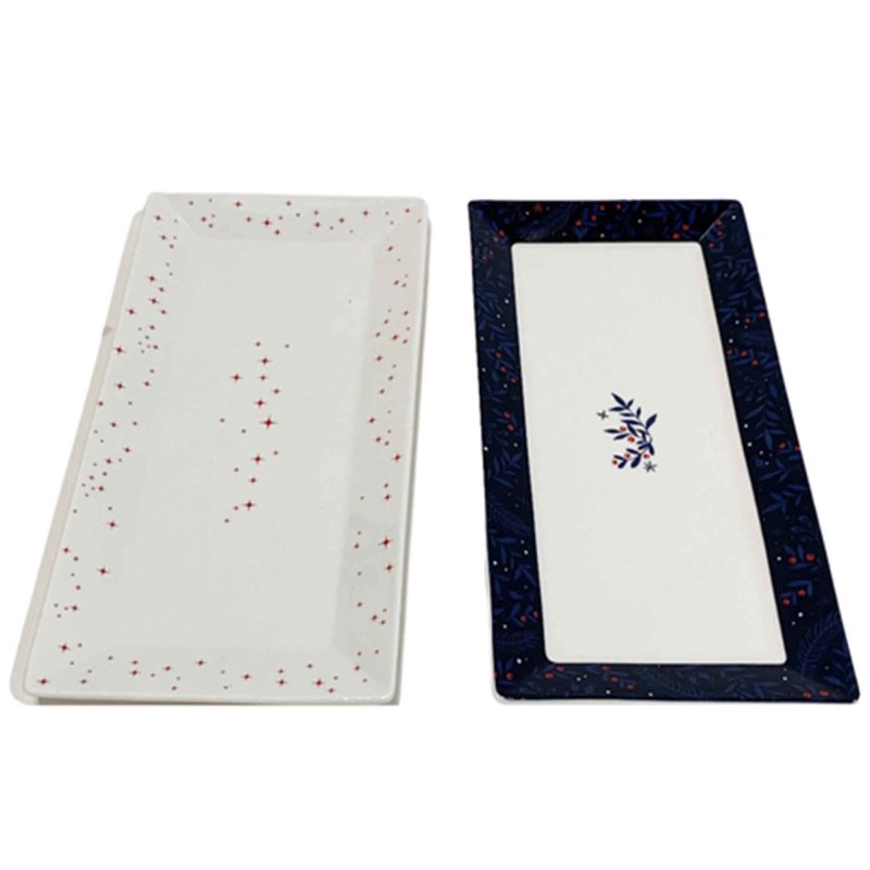 Mindn Brownes Midnight Blue Christmas Platter (Set Of 2) White & Navy