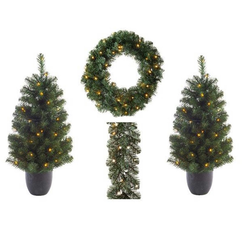 Imperial 2 Christmas Trees, Garland & Wreath Set LED Lights Warm White