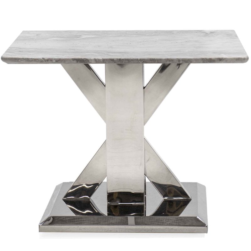Tremmen Lamp/Side Table Stainless Steel & Milan Grey Marble Effect Top