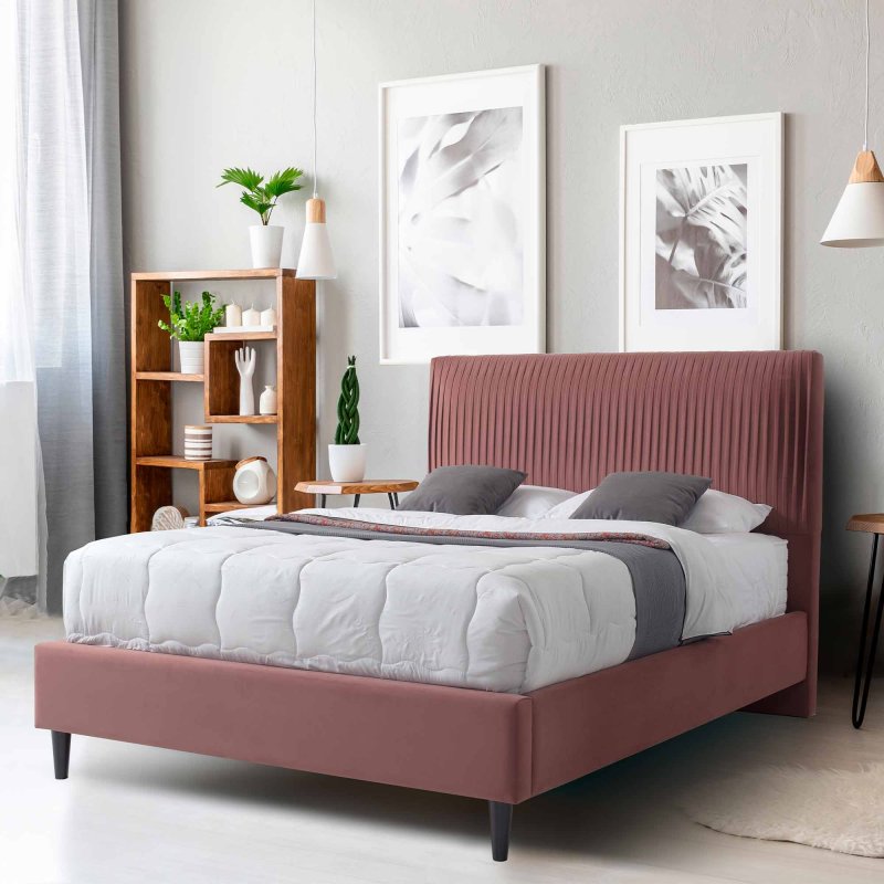 Leah Double (135cm) Bedstead Fabric Blush Lifestyle