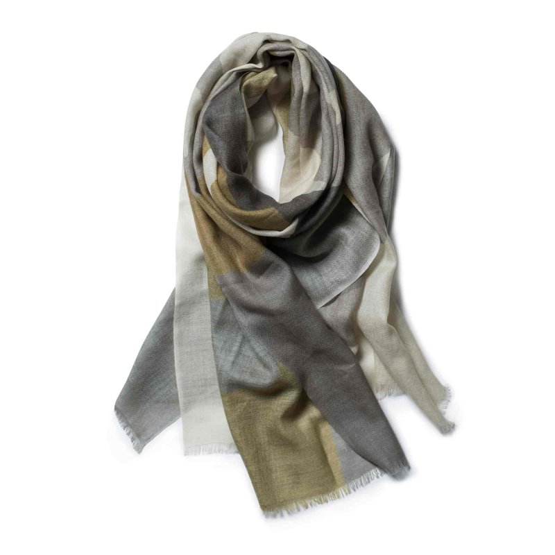 Galway Crystal Merino Scarf 65cm x 180cm Olive & Stone