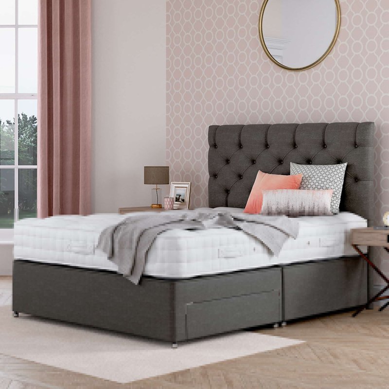 Grey double divan bed with mattress and headboard online