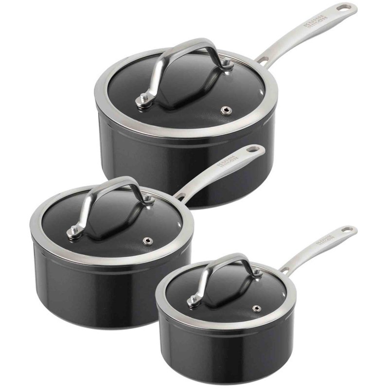 Kuhn Rikon Easy Pro 3 Piece Saucepan Set Black