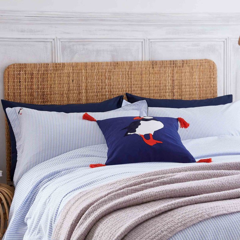 Joules Puffin Seersucker Stripe Single Duvet Cover Set Blue Meubles
