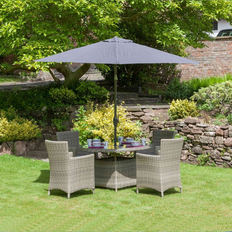 Royalcraft Wentworth 4 Person Round Table Outdoor Dining Set With Carver Chairs & Grey Cushions