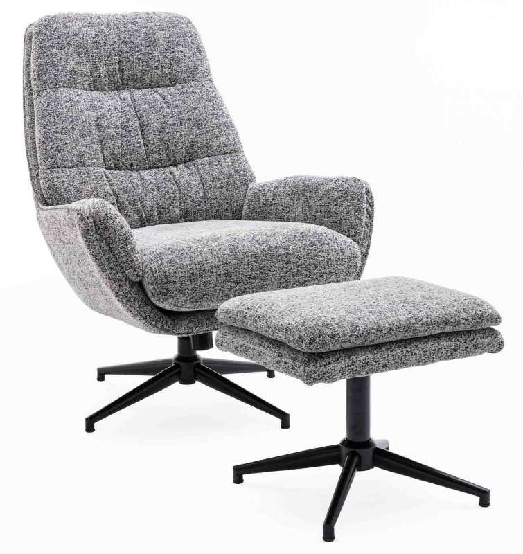 Hugo Swivel Chair With Footstool Boucle Fabric Grey