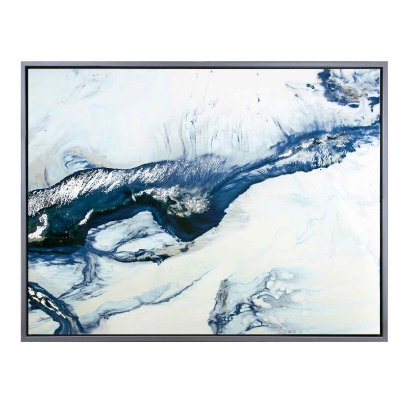 Camelot Blue Abstract 90cm x 119cm Picture Silver Frame