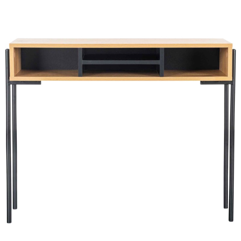 Madrid Console Table Oak & Black Straight On