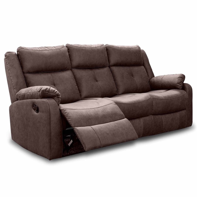 Velino 3 Seater Manual Reclining Sofa With Dropdown Tray Faux Suede Chestnut