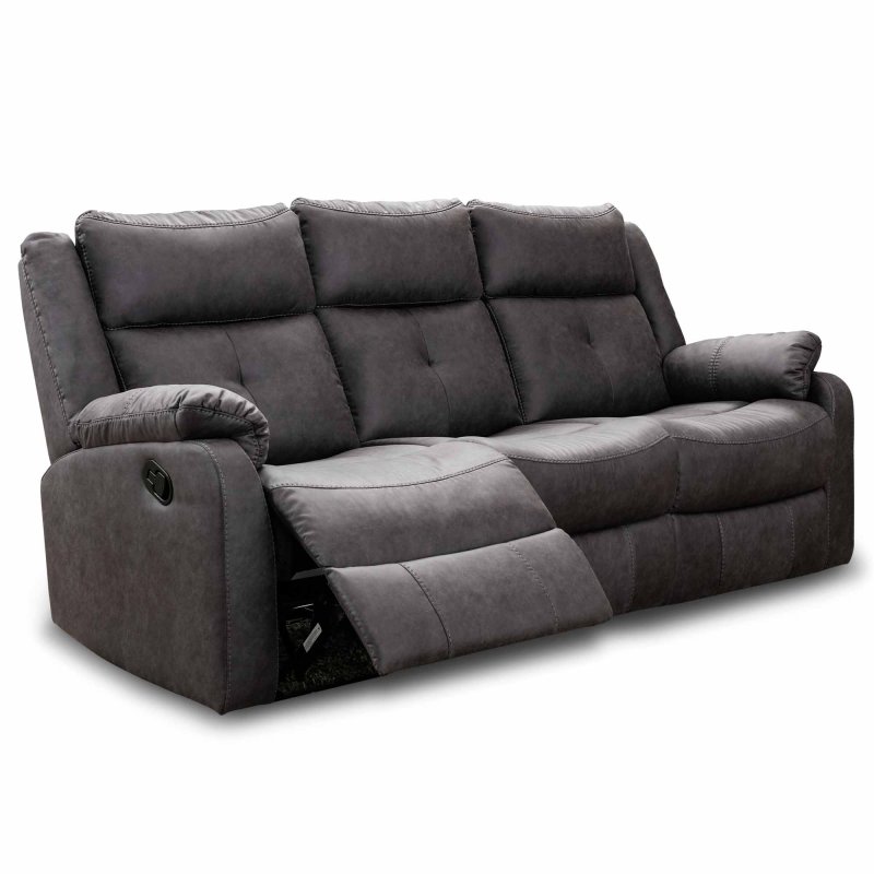 Velino Manual Reclining 3 Seater Sofa With Dropdown Tray Faux Suede Anchor Grey