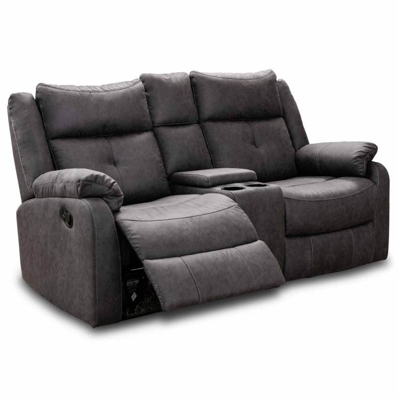Velino Manual Reclining 2 Seater Sofa With Console Faux Suede Anchor Grey