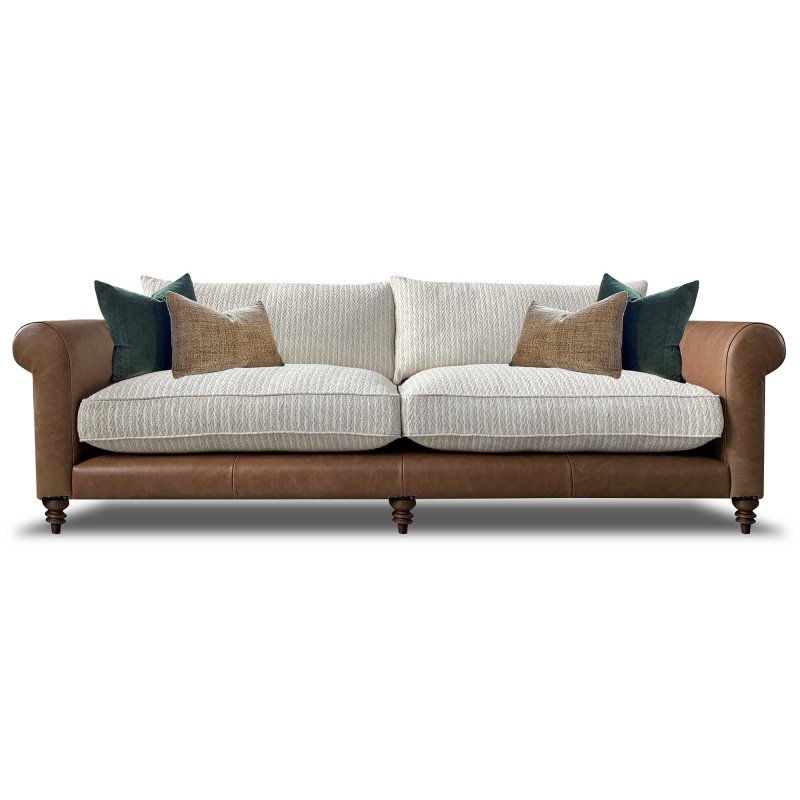 Ralphie 4 Seater Sofa Tote Leather & Plain Or Textured Fabric Mix