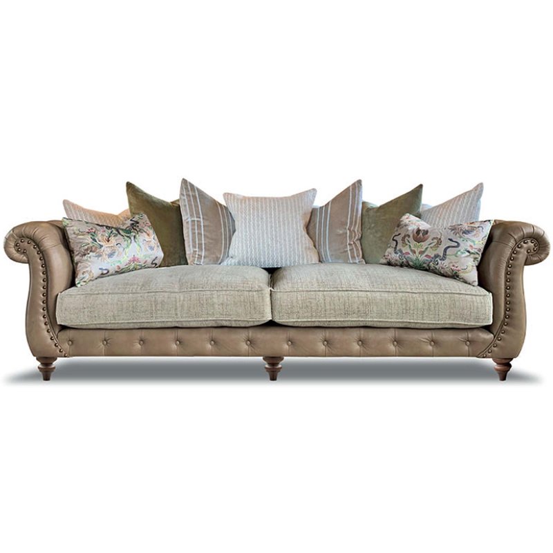 Alexander 7 James Utopia 4 Seater Sofa Tote Taupe Leather & Fabric Mix Option 1  Studs & Dark Feet