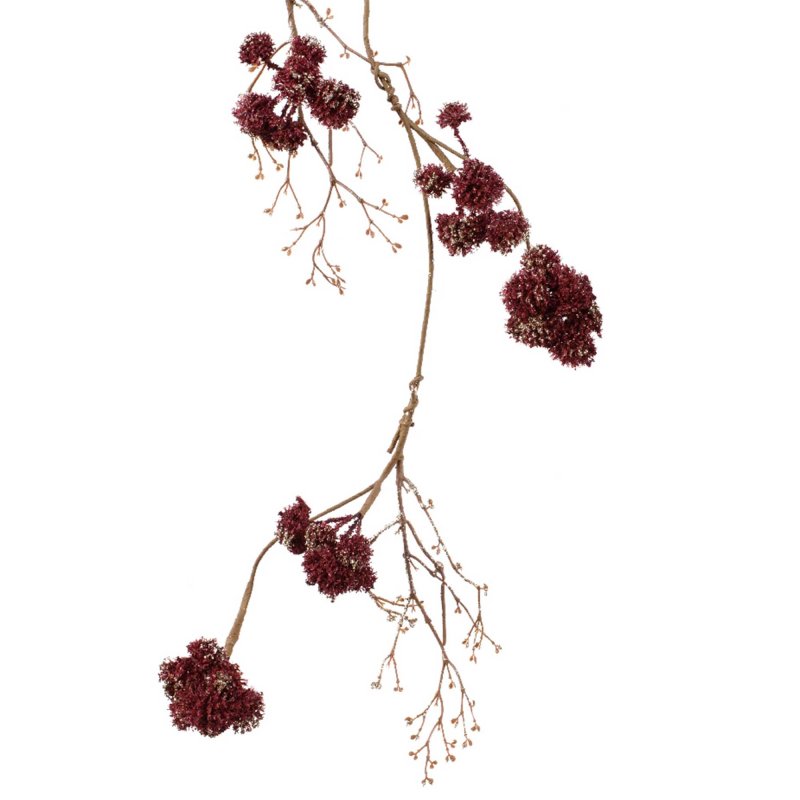 Decorated Garland With Flowers, Buds & Frost Gold & Red 3.6ft/110cm