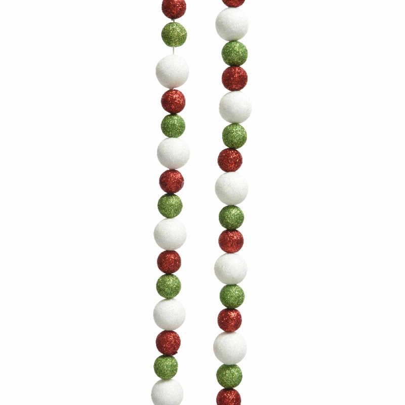 Bead Garland With Glitter Red Green & White 8ft/240cm