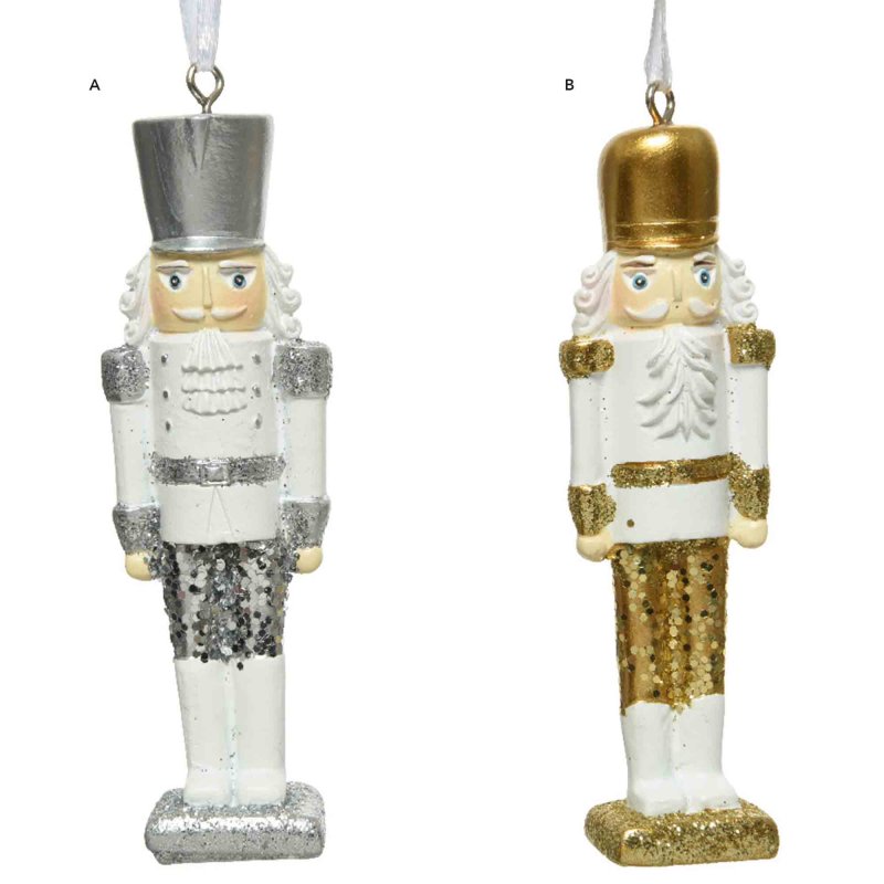 Nutcracker Hanging 10.8cm Silver/White or Gold White (Choice of 2)