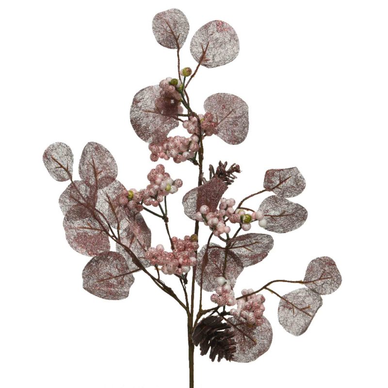 Decorative Round Leaf Flowers with Berries & Pinecone Velvet Pink