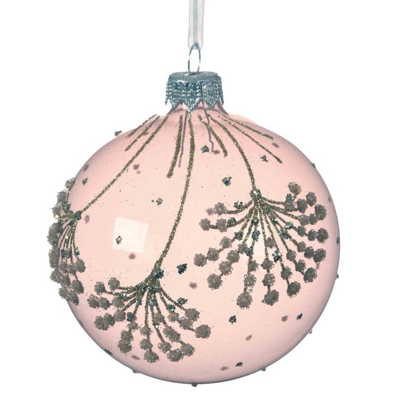 Glass Bauble With Hogweed & Glitter Blush Pink