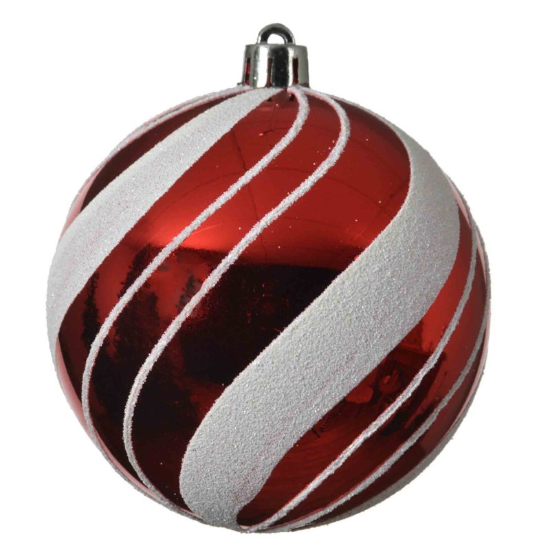 Shatterproof Bauble With Stripes Red & White
