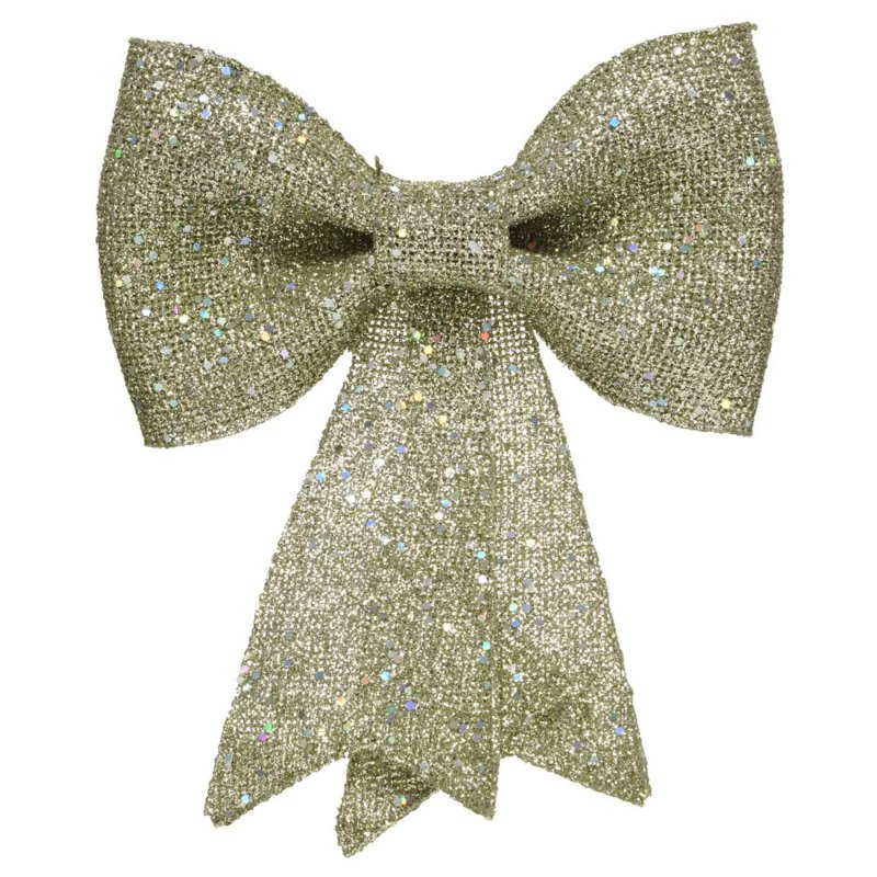 Decorative Bow With Glitter Light Gold 30cm