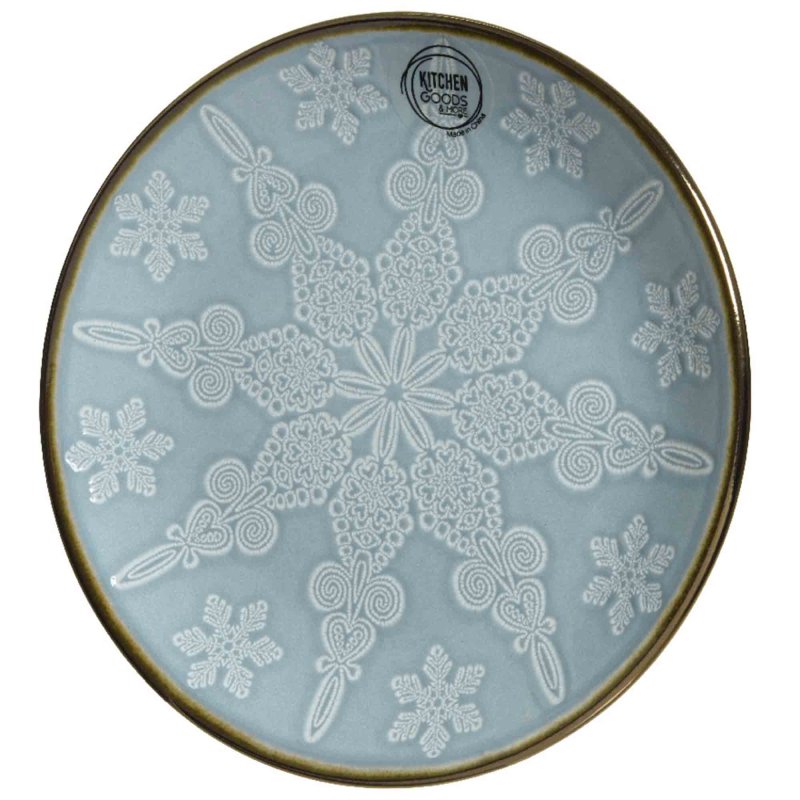 Stoneware Medium Plate With Snowflakes Blue & White