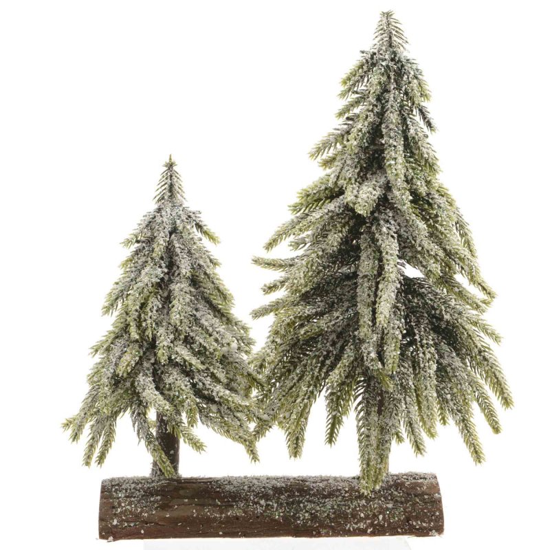 Mini Tree Standing Decoration With Snow Green & White 28cm