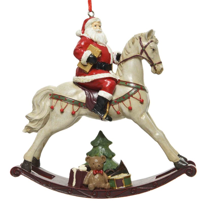 Santa On Rocking Horse Hanging Decoration Multicoloured 13.9cm