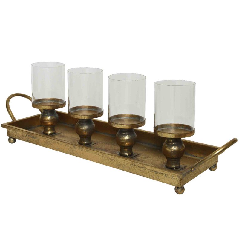 T-Light Holder With 4 Tealights Antique Gold
