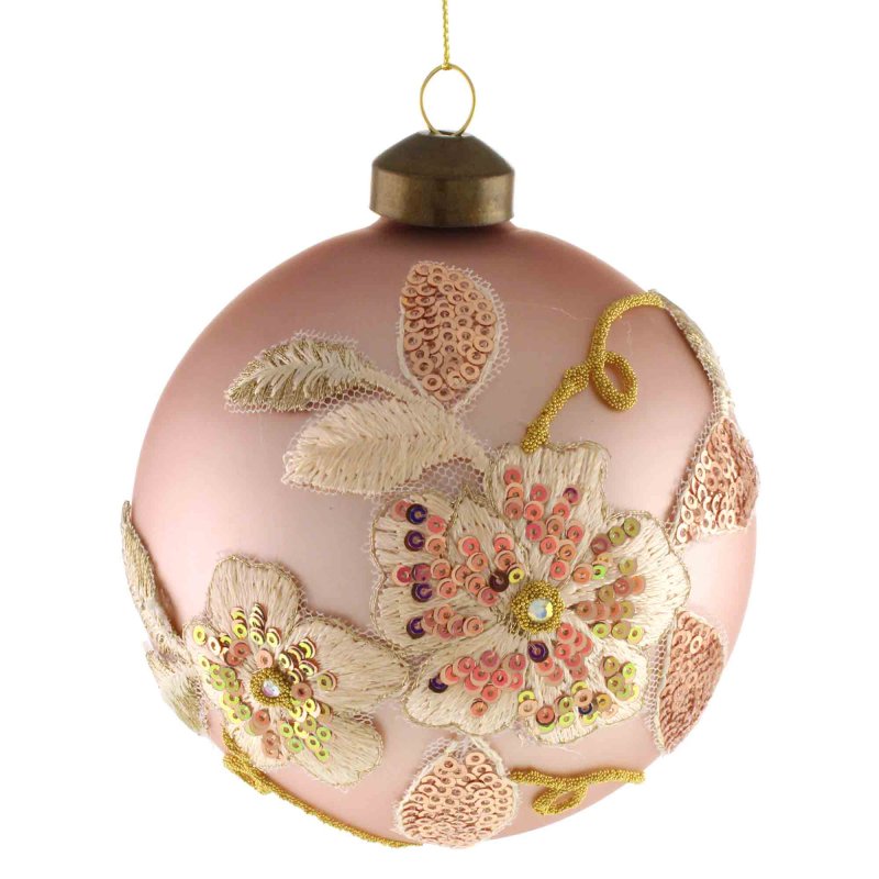 Embroidered Floral Bauble Pink