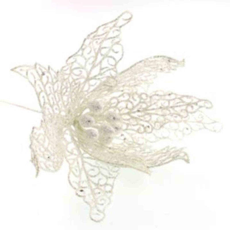 Decorative Filigree Poinsettia Pick White 25cm