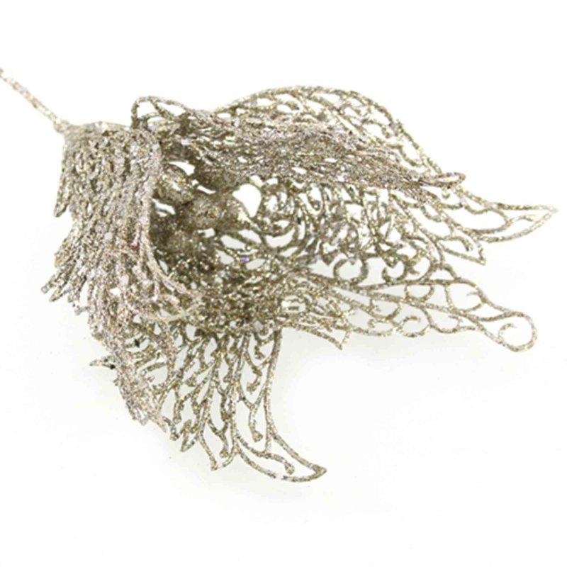 Decorative Filigree Poinsettia Pick Champagne 25cm