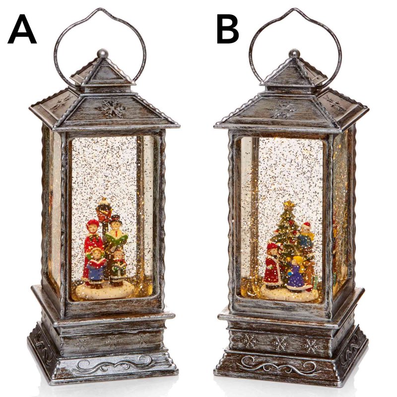 Decorative Lantern With Carol Singers Or Christmas Tree 27cm (Choice of 2)