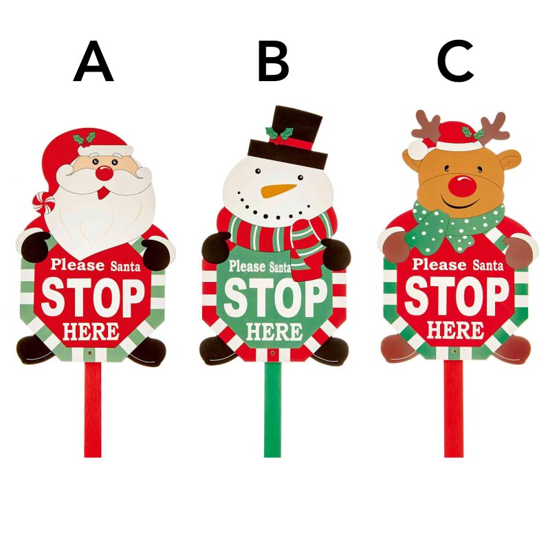 Christmas Please Stop Here Sign Santa Claus, Snowman Or Rudolph 1m (Choice of 3)