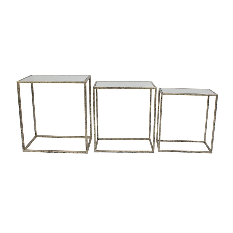 Mindy Brownes Irma Side/Lamp Tables (Set of 3) Mirrored & Antique Gold
