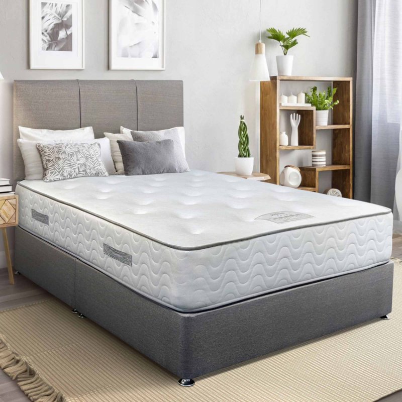 Classic Double (135cm) Platform Top Mattress & Divan Set With Headboard Steel Grey