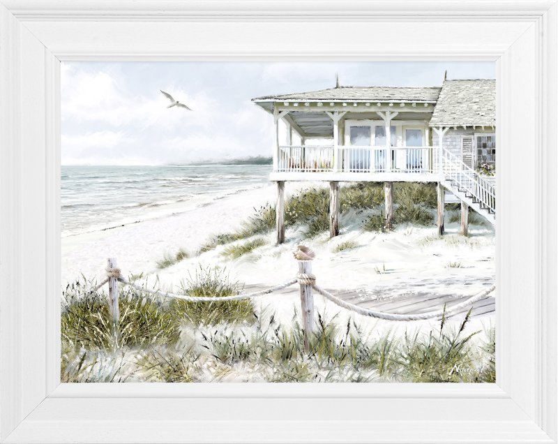 Artko The Beach House 49cm x 49cm Picture by Richard Macneil White Frame