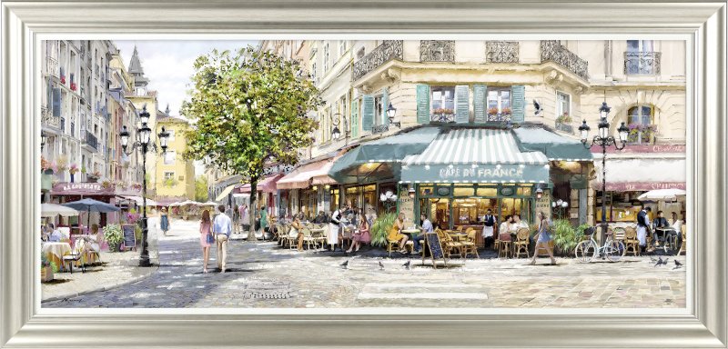 Artko Café Rendezvous 127cm x 61cm Picture By Richard Macneil Silver Frame