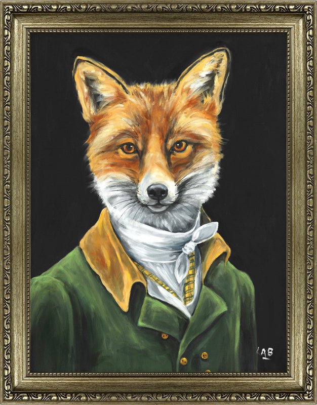 Artko Dapper Fox 35cm x 45cm Picture By Louise Brown Antique Gold Frame