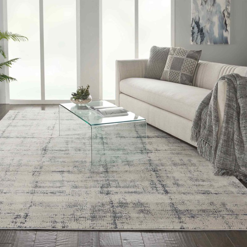 Rustic Textures 06 Runner Rug 66cm x 230cm Ivory & Blue Liefestyle