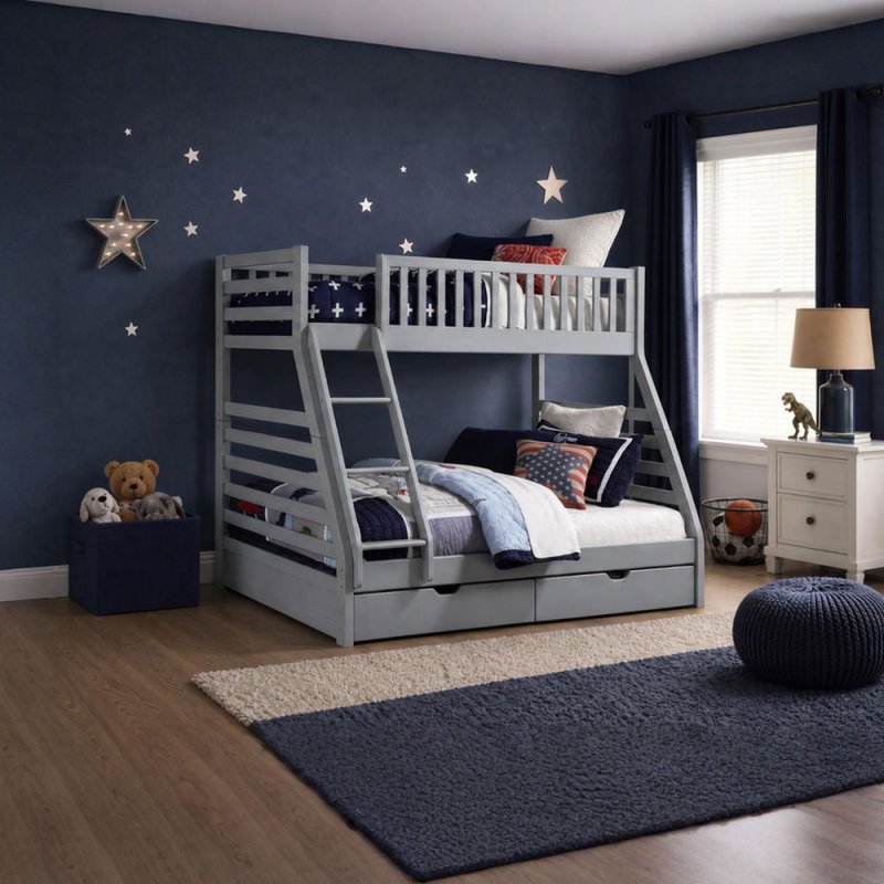 Solar Triple Bunk Bed With 2 Storage Drawers Light Grey
