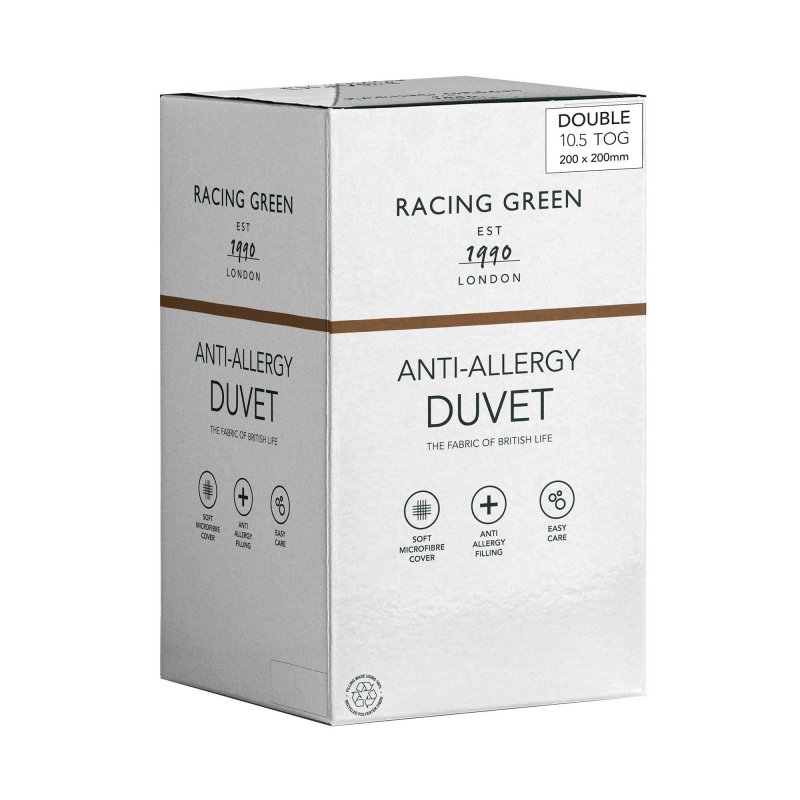 Racing Green Anti Allergy Single Duvet 10.5 Tog