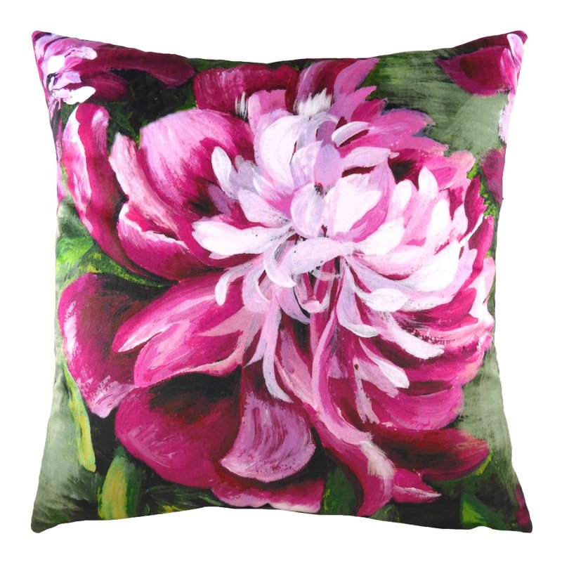Evans Lichfield Winters Flowers Peony Cushion 43cm x 43cm Fuchia & Green